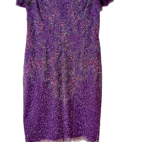 Adrianna Papell Flutter Sleeve Beaded Sequin Dress 14 NYE Glam Cocktail Coquette - Picture 7 of 11